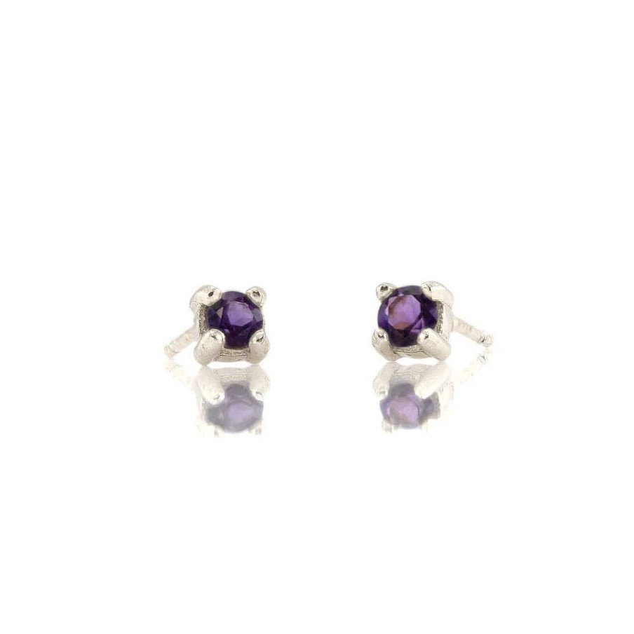 Earrings kris nations | Amethyst Prong Set Gemstone Stud Earrings - February Birthstone