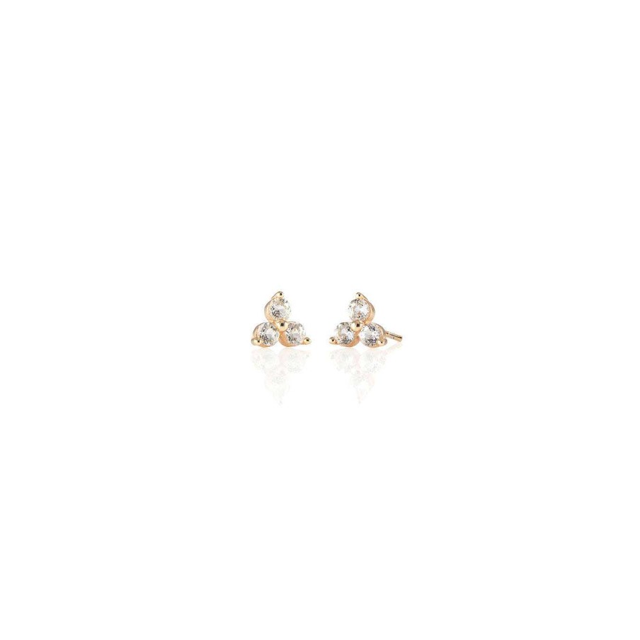 Earrings kris nations | Three Stone Stud Earrings With White Topaz