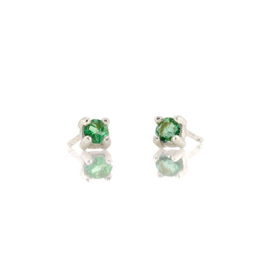 Earrings kris nations | Emerald Prong Set Gemstone Stud Earrings - May Birthstone