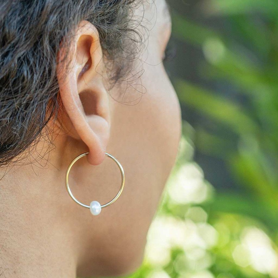 Earrings kris nations | Freshwater Pearl Featherweight Hoop Earrings