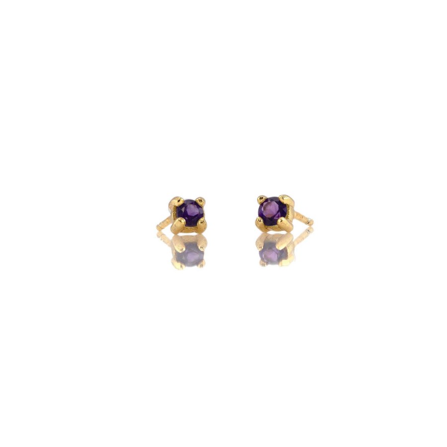 Earrings kris nations | Amethyst Prong Set Gemstone Stud Earrings - February Birthstone