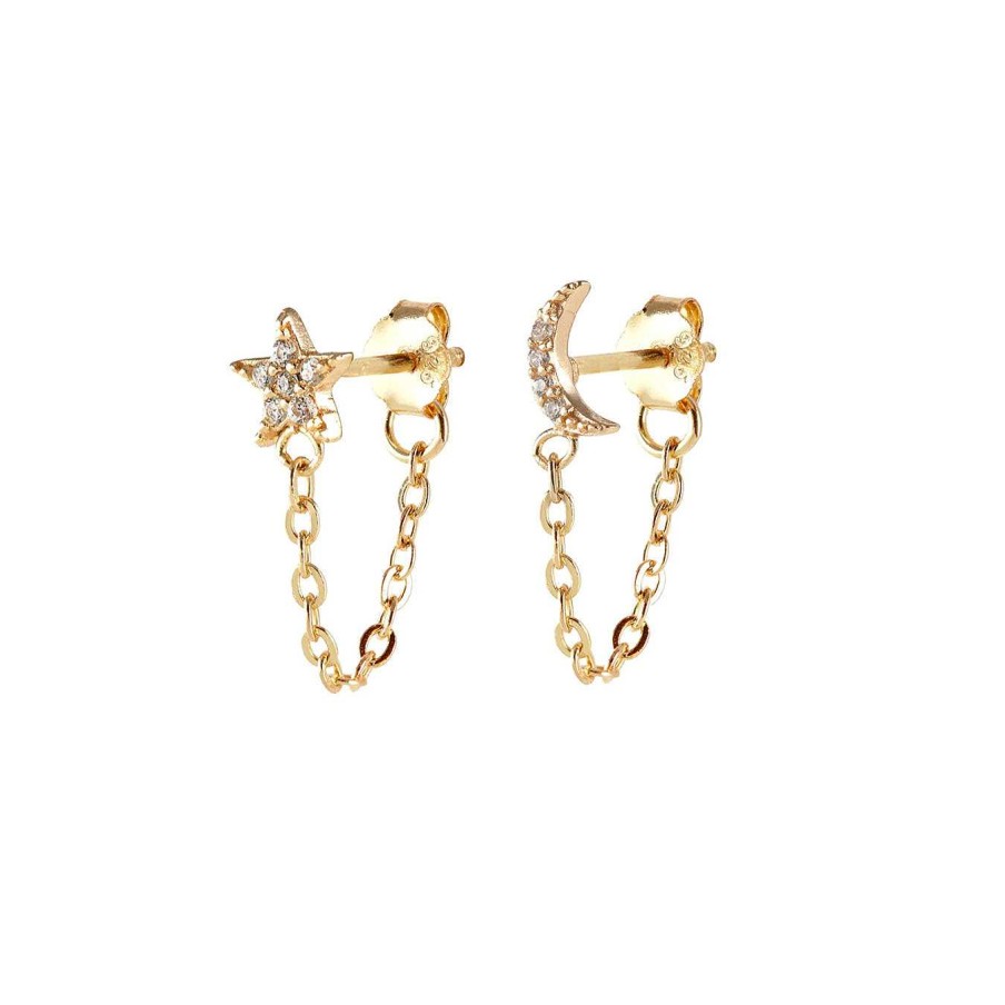 Earrings kris nations | Star Moon Crystal Chain Stud Earrings