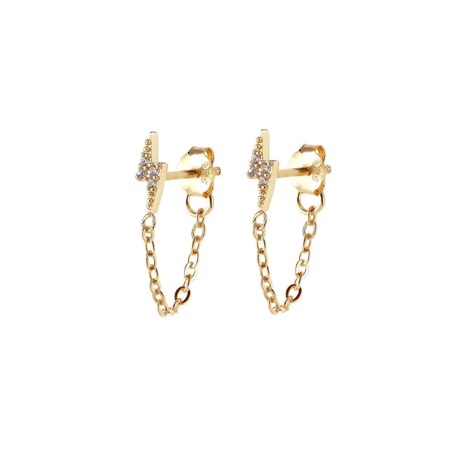 Earrings kris nations | Lightning Bolt Crystal Chain Stud Earrings