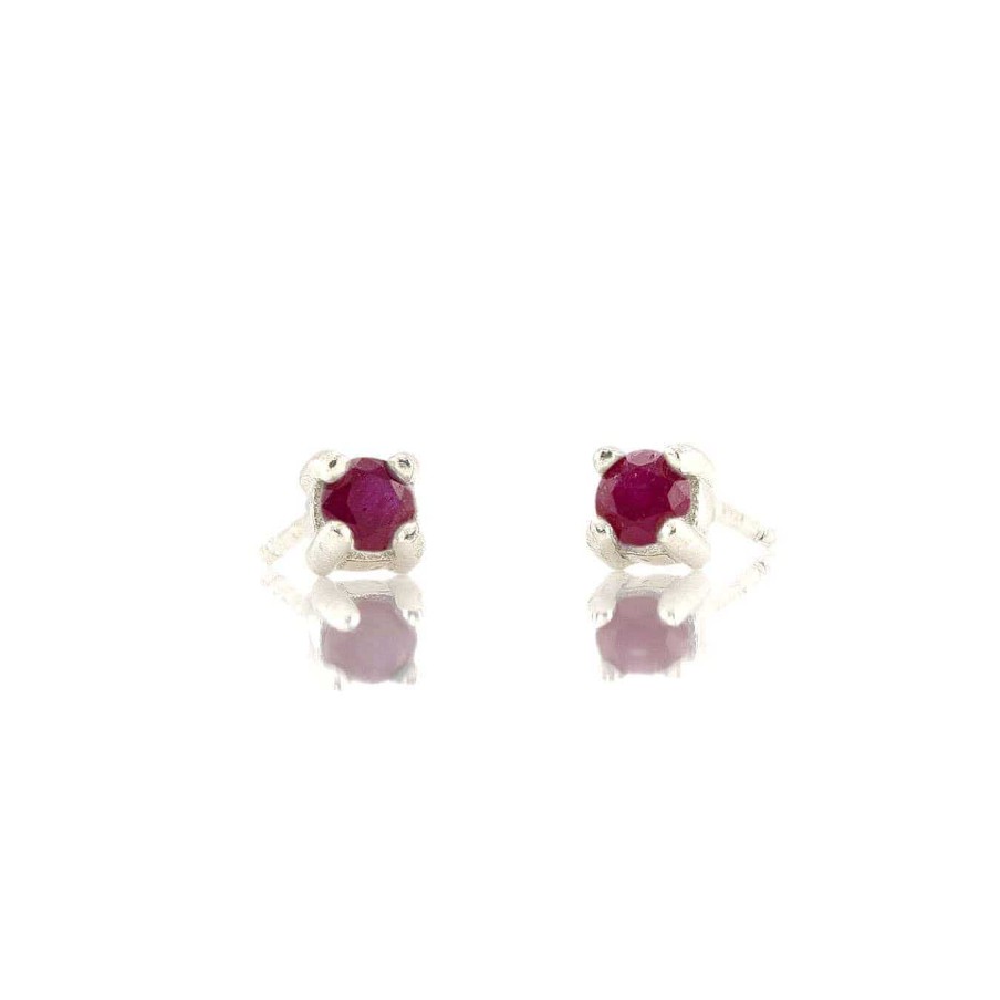 Earrings kris nations | Ruby Prong Set Gemstone Stud Earrings - July Birthstone