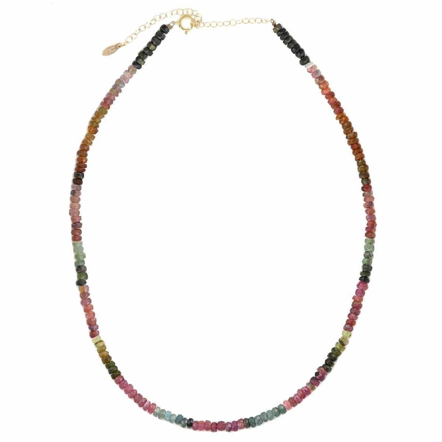 Necklaces kris nations | Watermelon Tourmaline Faceted Gemstone Beaded Necklace