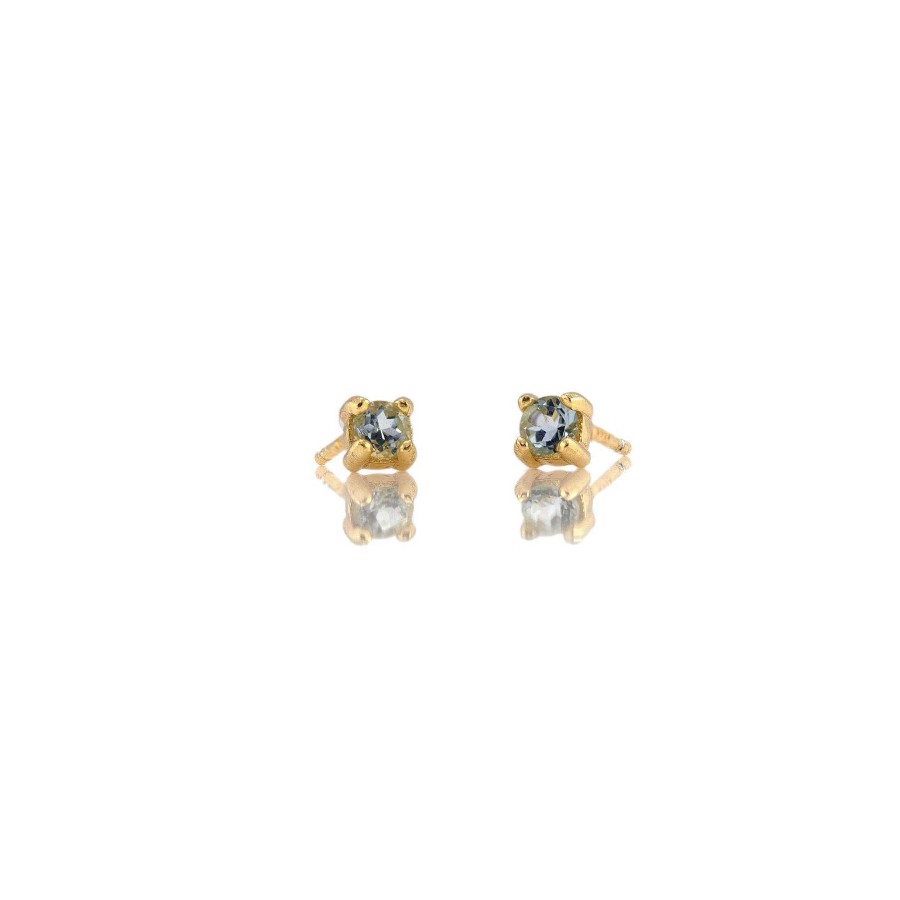 Earrings kris nations | Aquamarine Prong Set Gemstone Stud Earrings - March Birthstone 18K Gold Vermeil