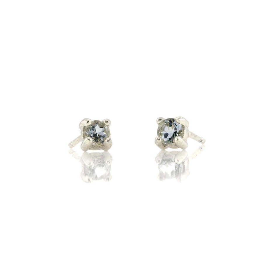 Earrings kris nations | Aquamarine Prong Set Gemstone Stud Earrings - March Birthstone 18K Gold Vermeil