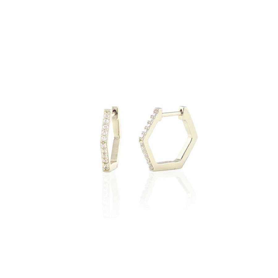 Earrings kris nations | Hexagon Huggie Crystal Hoop Earrings