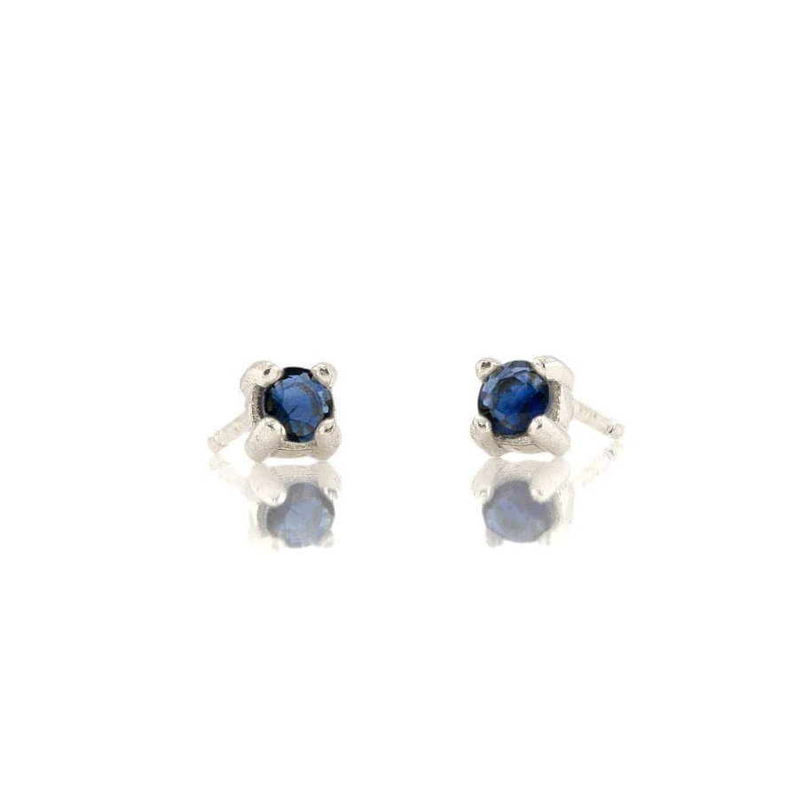 Earrings kris nations | Sapphire Prong Set Gemstone Stud Earrings-September Birthstone