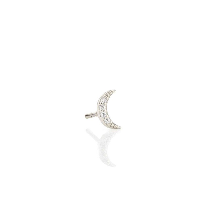 Earrings kris nations | Single Crescent Moon Crystal Stud Earring