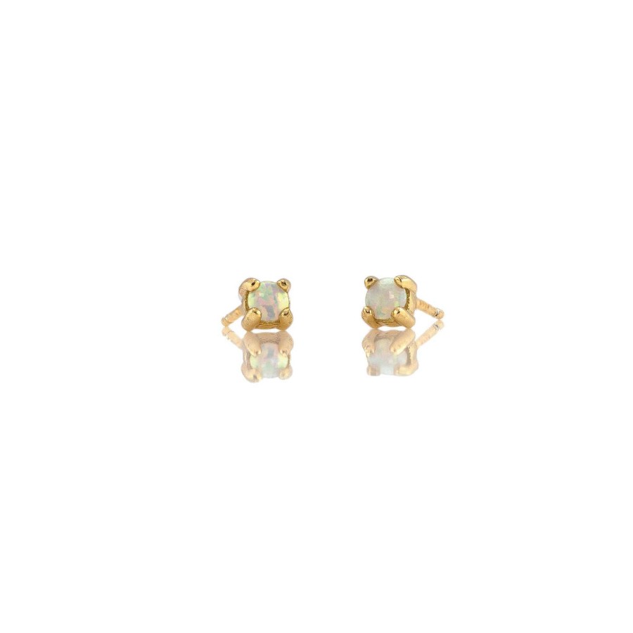 Earrings kris nations | Opal Prong Set Gemstone Stud Earrings - October Birthstone 18K Gold Vermeil