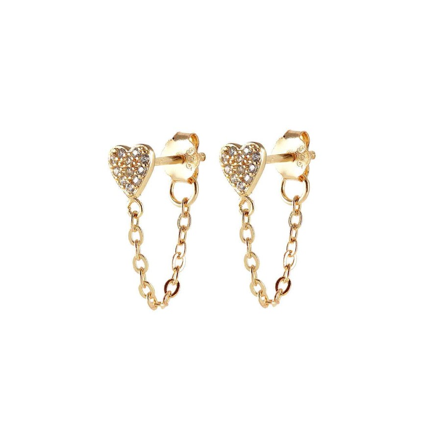 Earrings kris nations | Heart Crystal Chain Stud Earrings