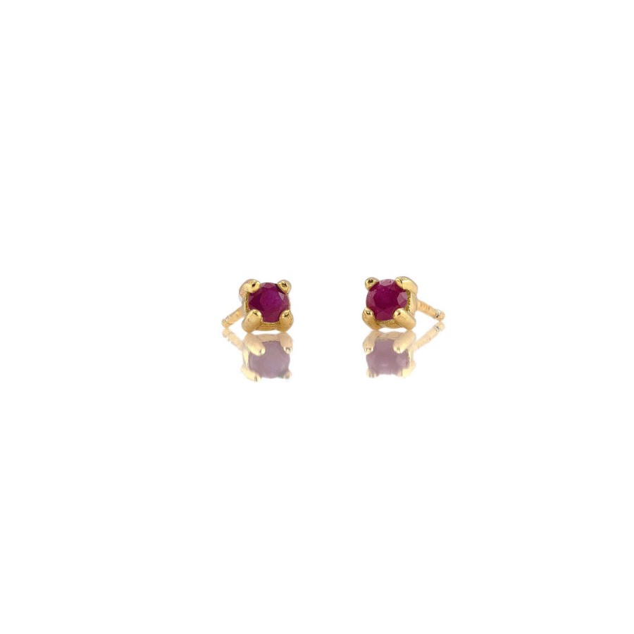 Earrings kris nations | Ruby Prong Set Gemstone Stud Earrings - July Birthstone