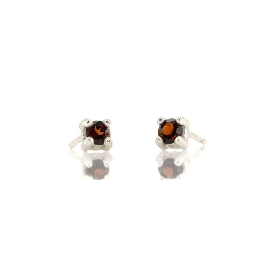 Earrings kris nations | Garnet Prong Set Gemstone Stud Earrings - January Birthstone