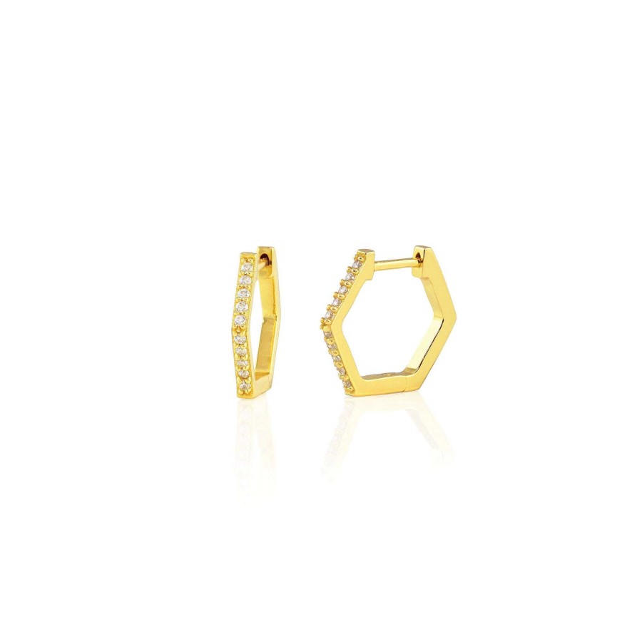 Earrings kris nations | Hexagon Huggie Crystal Hoop Earrings