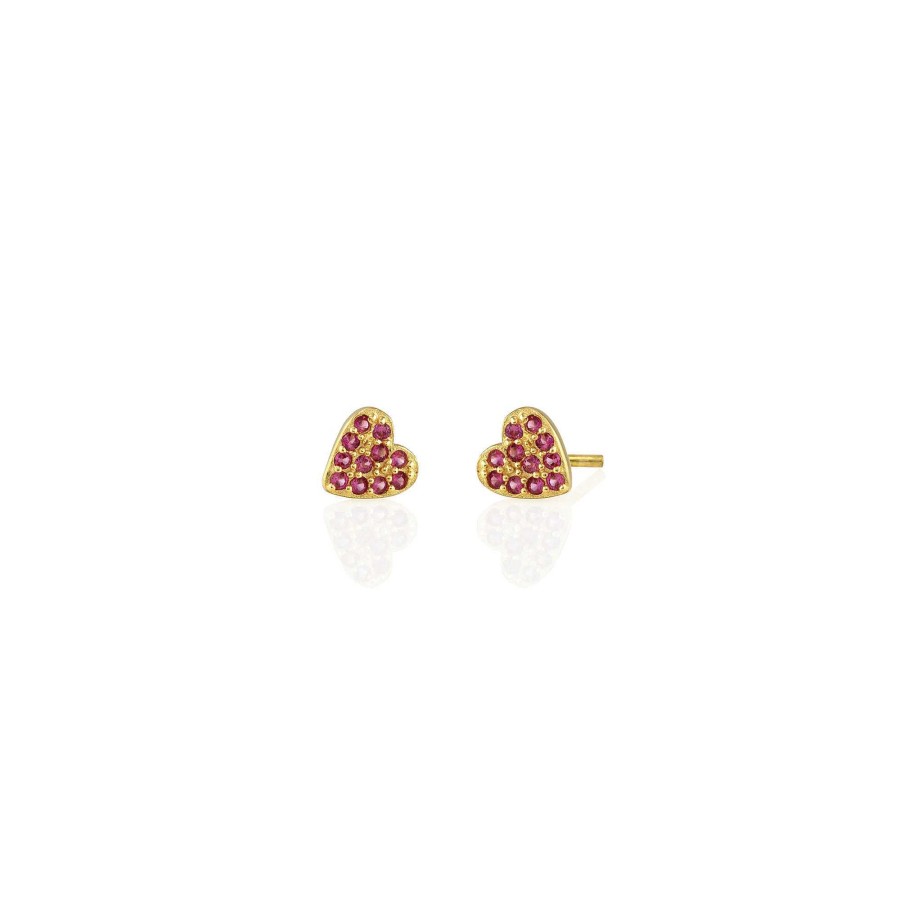 Earrings kris nations | Heart Ruby Crystal Stud Earrings